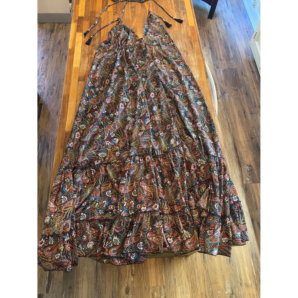 Karma Highway Paisley Halter Maxi Dress Multi-Color Boho Tassel One Size